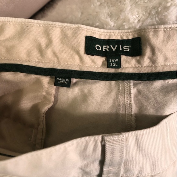Orvis Men's Beige 36x32 Chino Khaki Pants Flat Front - Picture 3 of 5